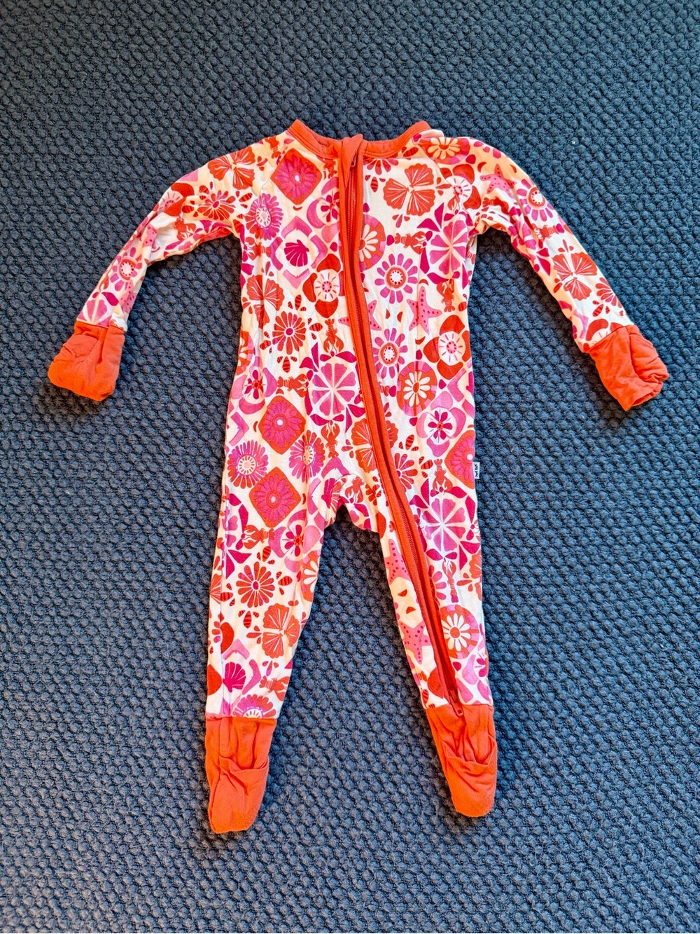 Little Sleepies Pink & Orange Sea Print Footed One-Piece